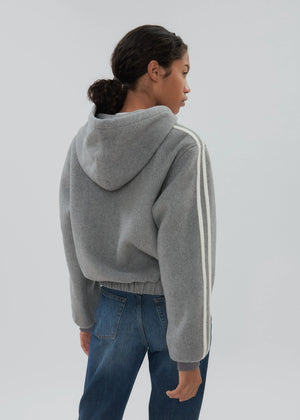 The Boyfriend Zip in Grey displayed on a mannequin, demonstrating its oversized style.
