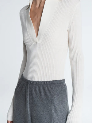 Full view of Bias Cut Trousers in Heather Grey, perfect for a relaxed and chic outfit.
