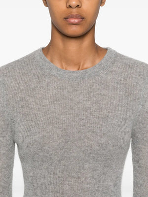 The elegant design of the Alessia Crewneck in Dark Heather Grey, perfect for layering or wearing alone.