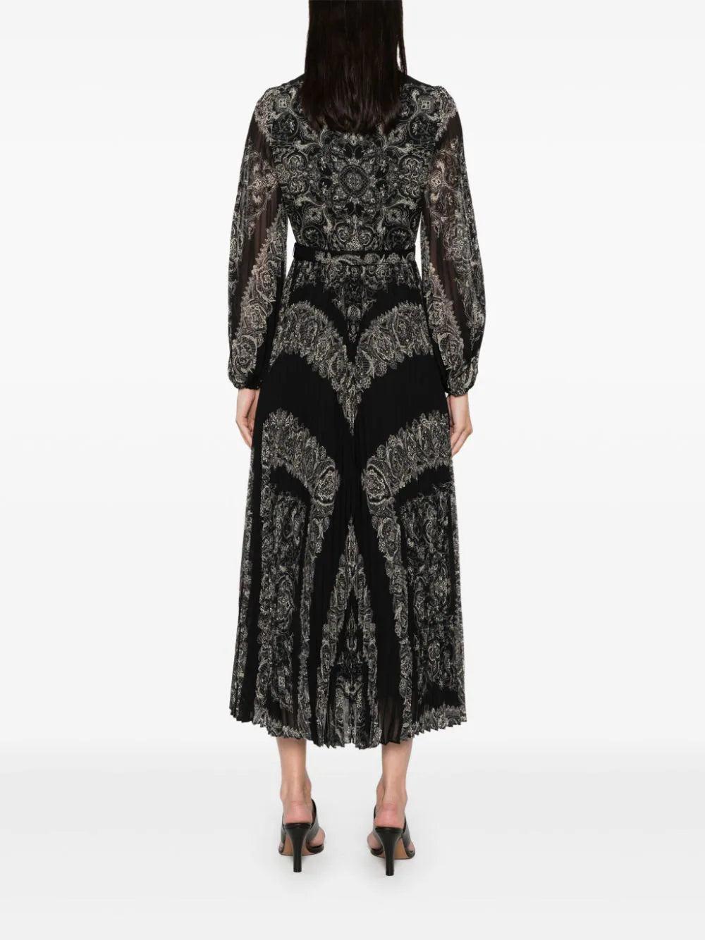 Sunray Long Sleeve Midi Dress in Black Paisley