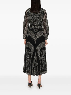 Sunray Long Sleeve Midi Dress in Black Paisley