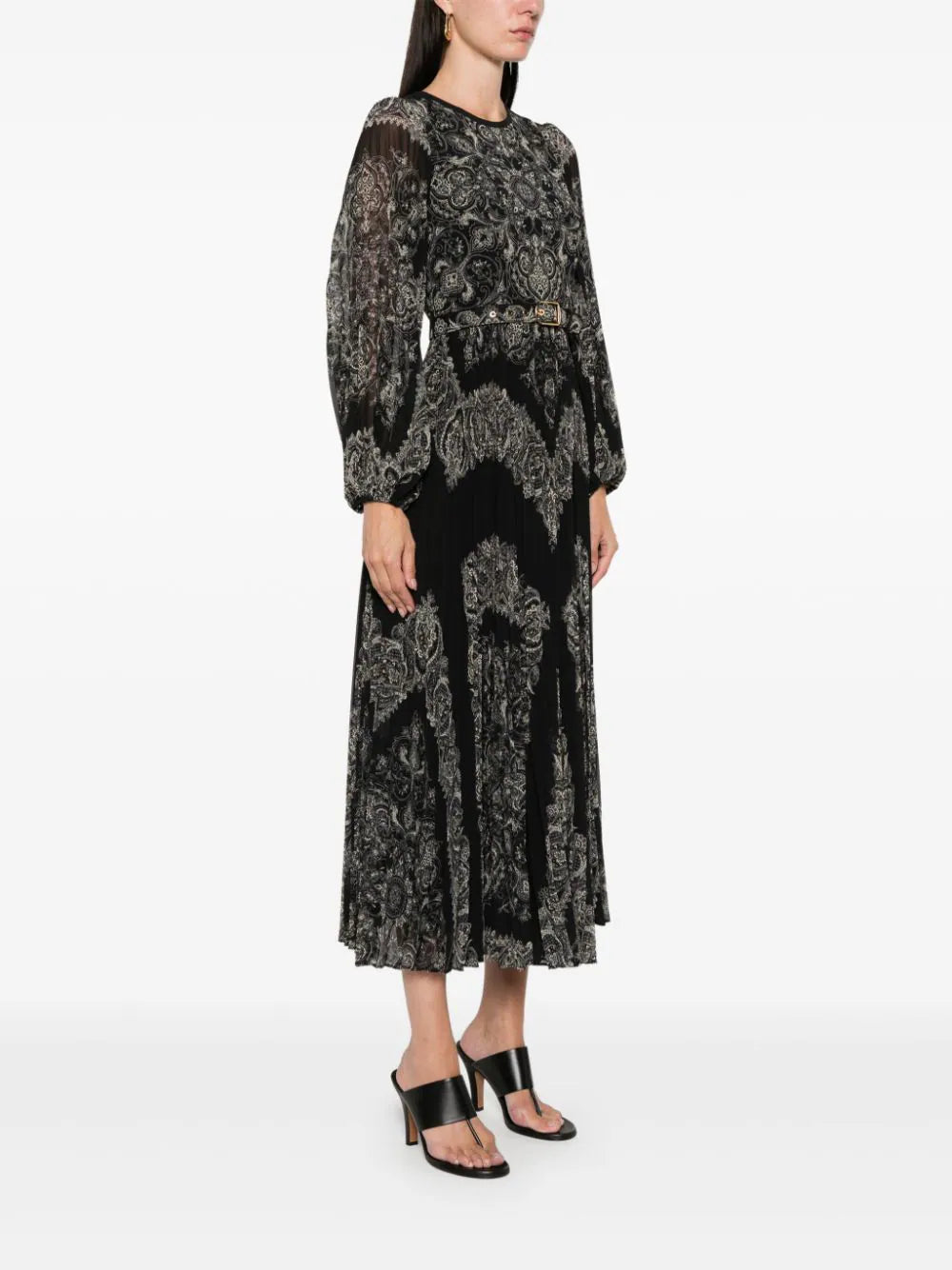 Sunray Long Sleeve Midi Dress in Black Paisley