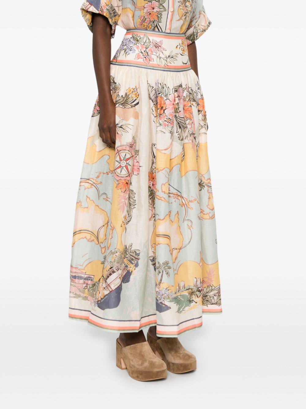 Tallow Midi Skirt in Nautical Map