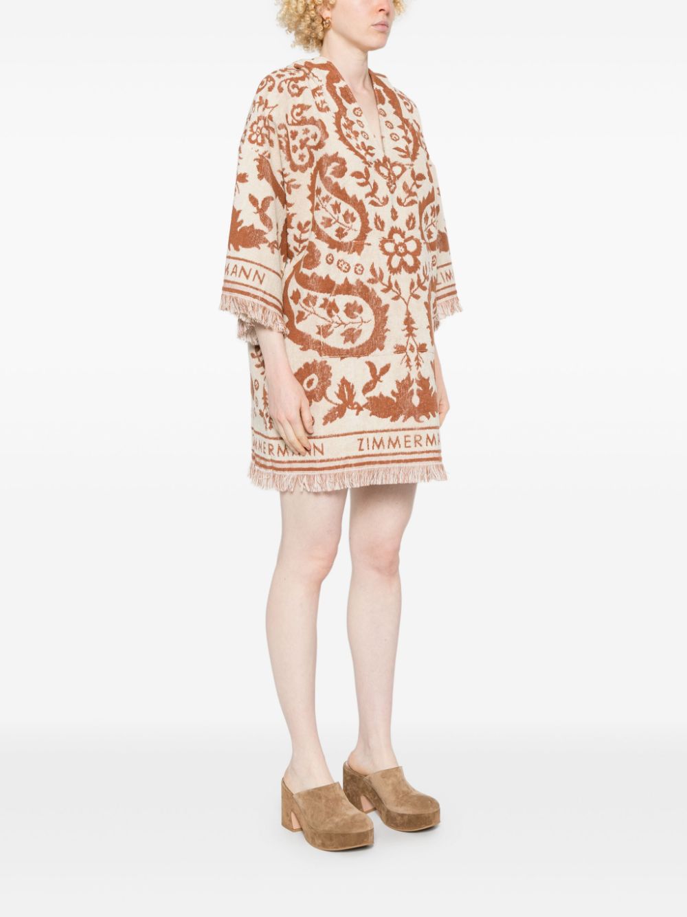 Wylie Hooded Toweling Dress in Cream/Tan