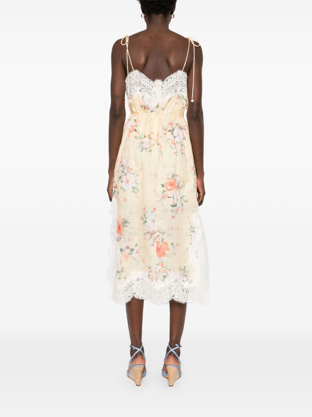 Everley Lace Trim Slip Dress in Yellow Watercolour Floral