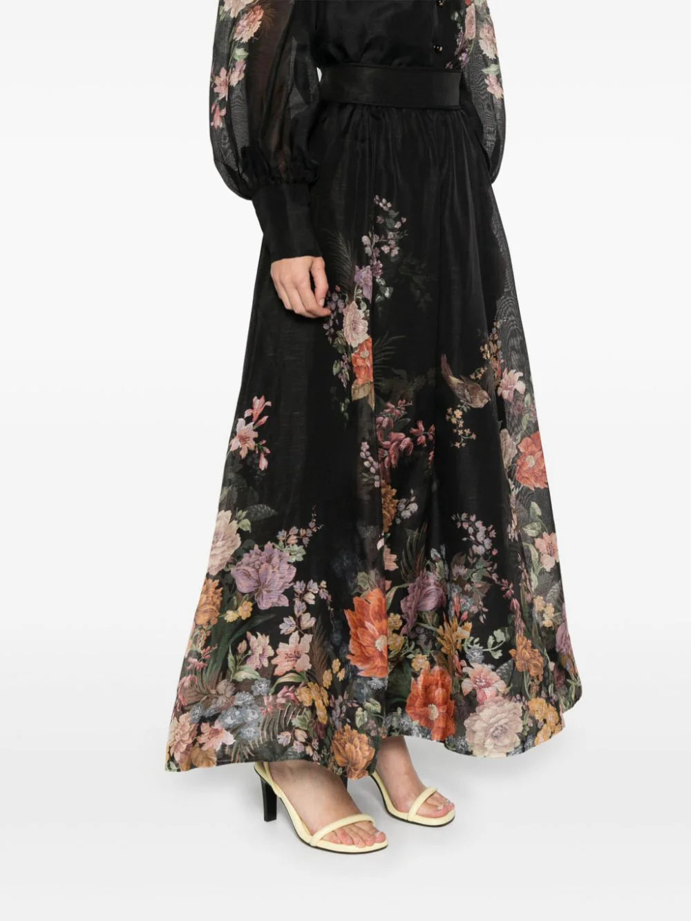 Pavilion Gathered Midi Skirt in Black Multi Floral