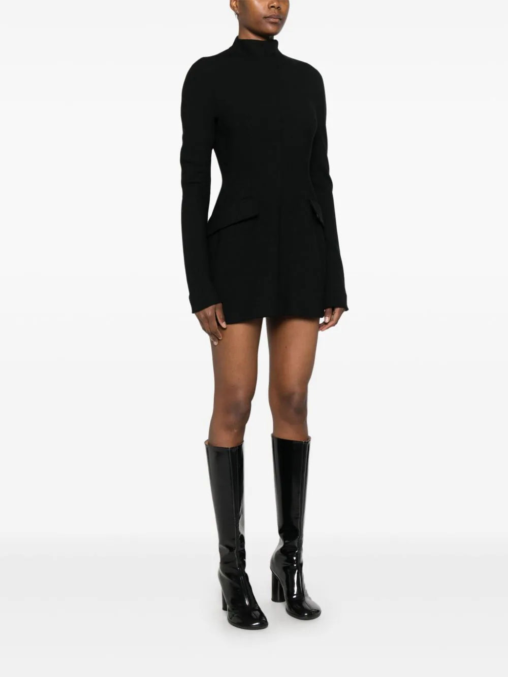 Short Stretch Gabardine Dress in Black