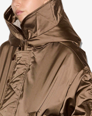 Back view of the Elisa Coat in Khaki with a ribbed hem and stylish zippered patch pockets by Isabel Marant.