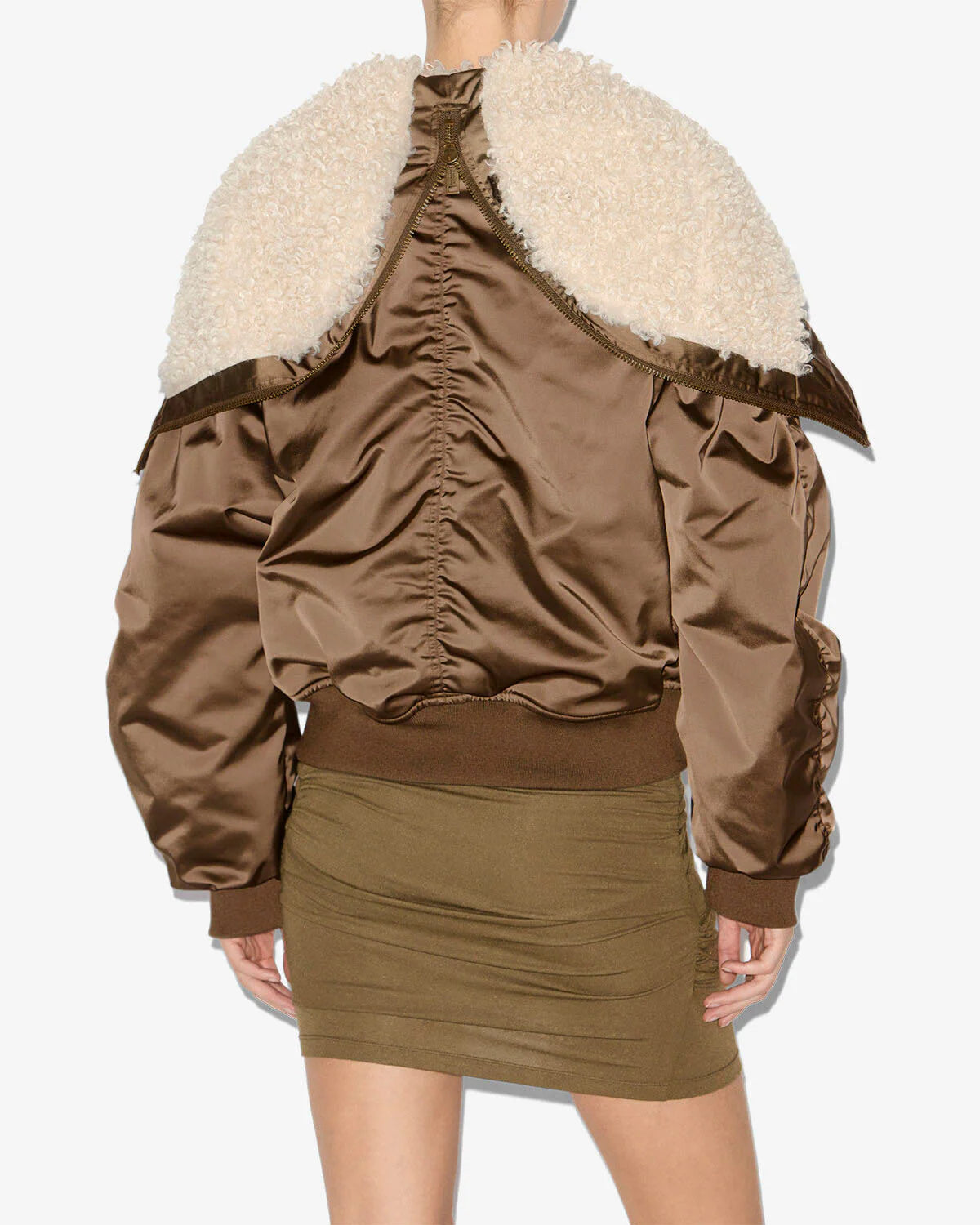 Cropped ball-shaped cut of the Elisa Coat in Khaki highlighting its modern design from Isabel Marant.