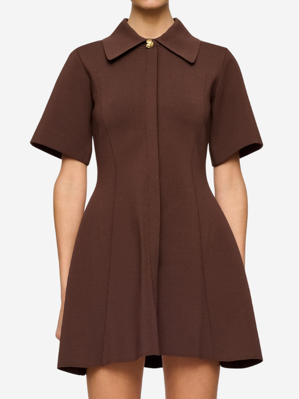 Flat lay of the Sorrel Knit Shirt Dress in Arabica to showcase the fabric and fit.