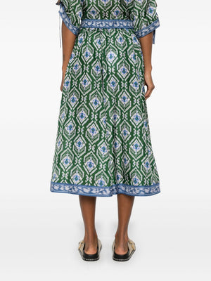 Wylie Swing Skirt in Green/Blue Ikat