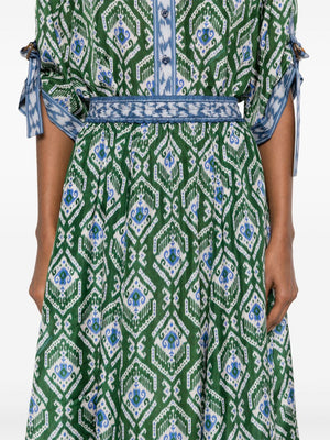 Wylie Swing Skirt in Green/Blue Ikat