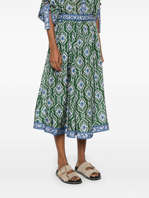 Wylie Swing Skirt in Green/Blue Ikat