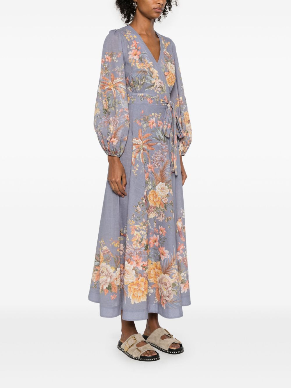 Tallow Wrap Midi Dress in Teal Multi Floral