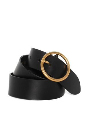 Avery Belt in Black/Antique Brass featuring Italian vachetta leather and an antique brass circle buckle, designed by Nili Lotan.