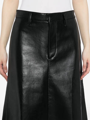 Cassia Leather Skirt in Black on a hanger, showcasing the timeless black color and modern design.
