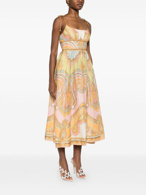 Maxine Picnic Midi Dress in Gold Paisley