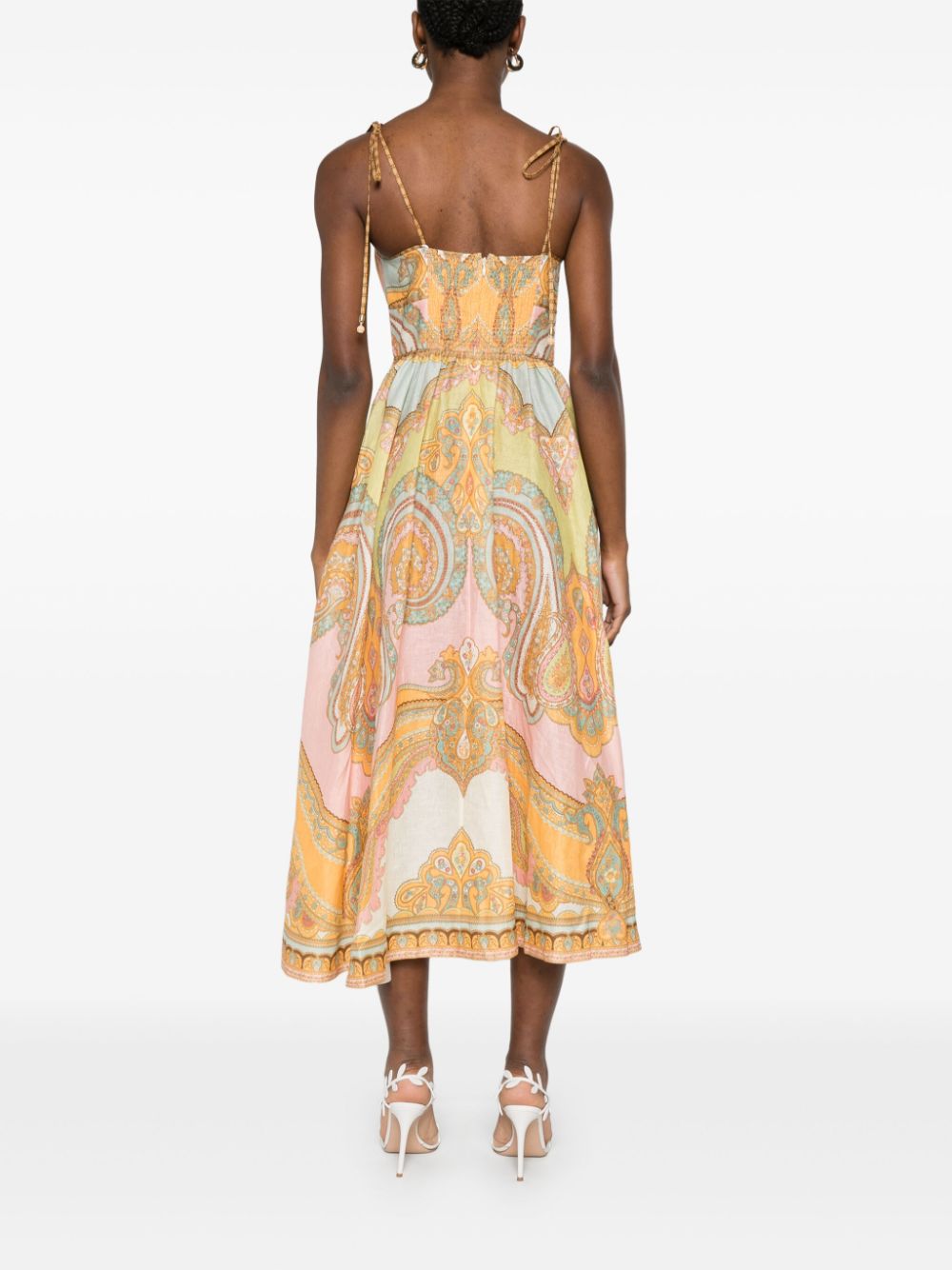 Maxine Picnic Midi Dress in Gold Paisley