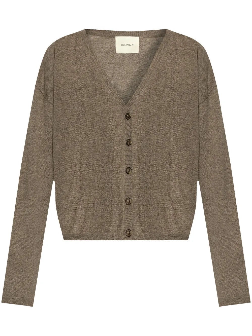 Abby Cardigan in Truffle by Lisa Yang, featuring a relaxed silhouette and dropped shoulders, perfect for year-round wear.
