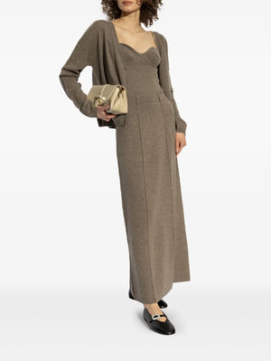 Close-up of the Abby Cardigan in Truffle, showcasing its soft cashmere texture and deep v-neck design.