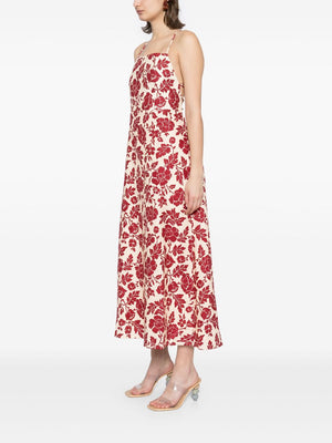 Lori Dress in Deep Red/Oat