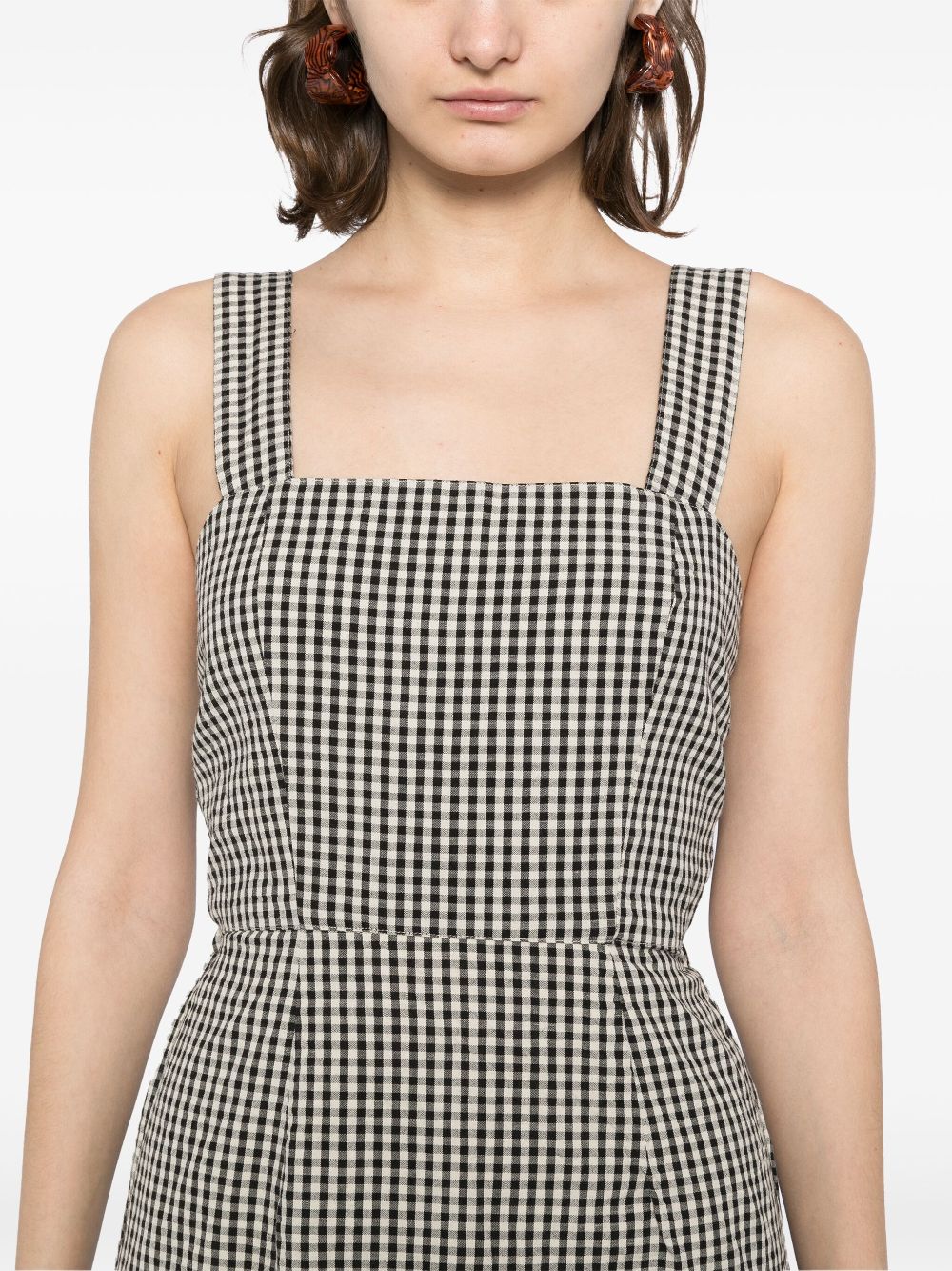 Amelia Square Neck Dress in Black & Cream Gingham