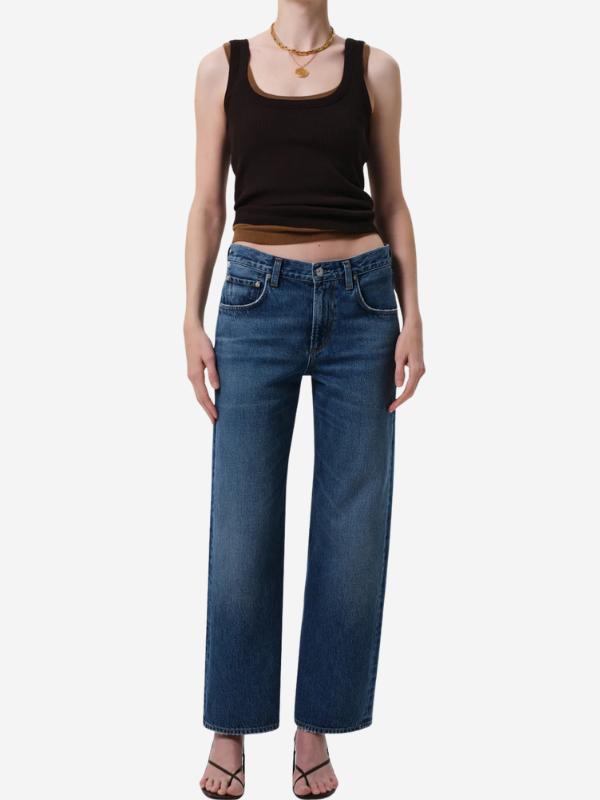 Close-up view of Lindz Easy Straight in Chaya, featuring vintage appeal and soft feel from 100% regenerative cotton.