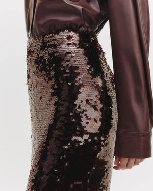 Sylkie Skirt with Paillettes in Hot Fudge