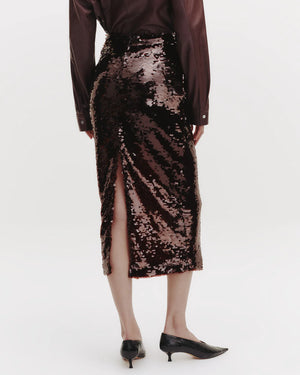 Sylkie Skirt with Paillettes in Hot Fudge