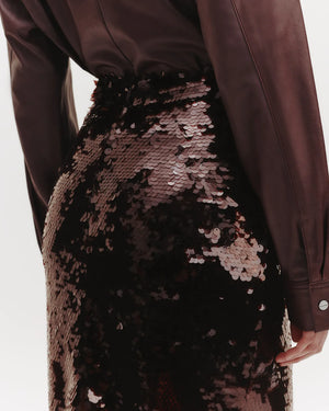 Sylkie Skirt with Paillettes in Hot Fudge