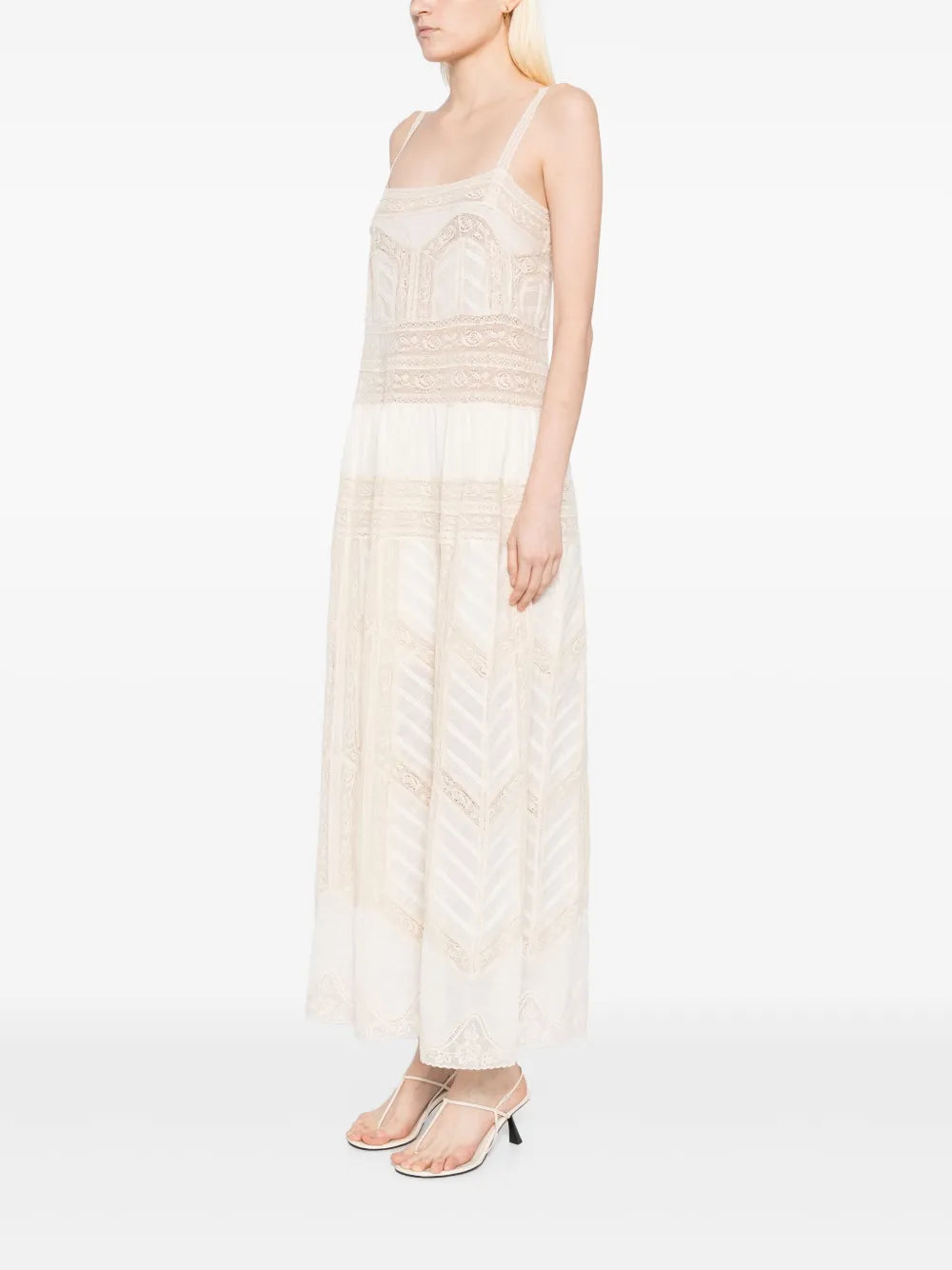 Acacia Lace Trim Midi Dress in Tea