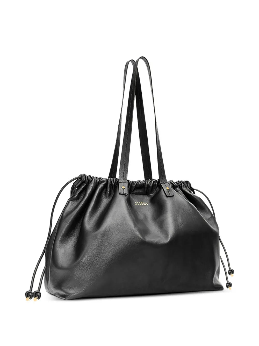 Silven E/W Bag in Black displayed with leather string and sliding system for versatile wear by Isabel Marant.