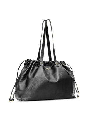 Silven E/W Bag in Black displayed with leather string and sliding system for versatile wear by Isabel Marant.