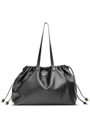Silven E/W Bag in Black carried on the shoulder, highlighting soft leather handles and stylish look from Isabel Marant.
