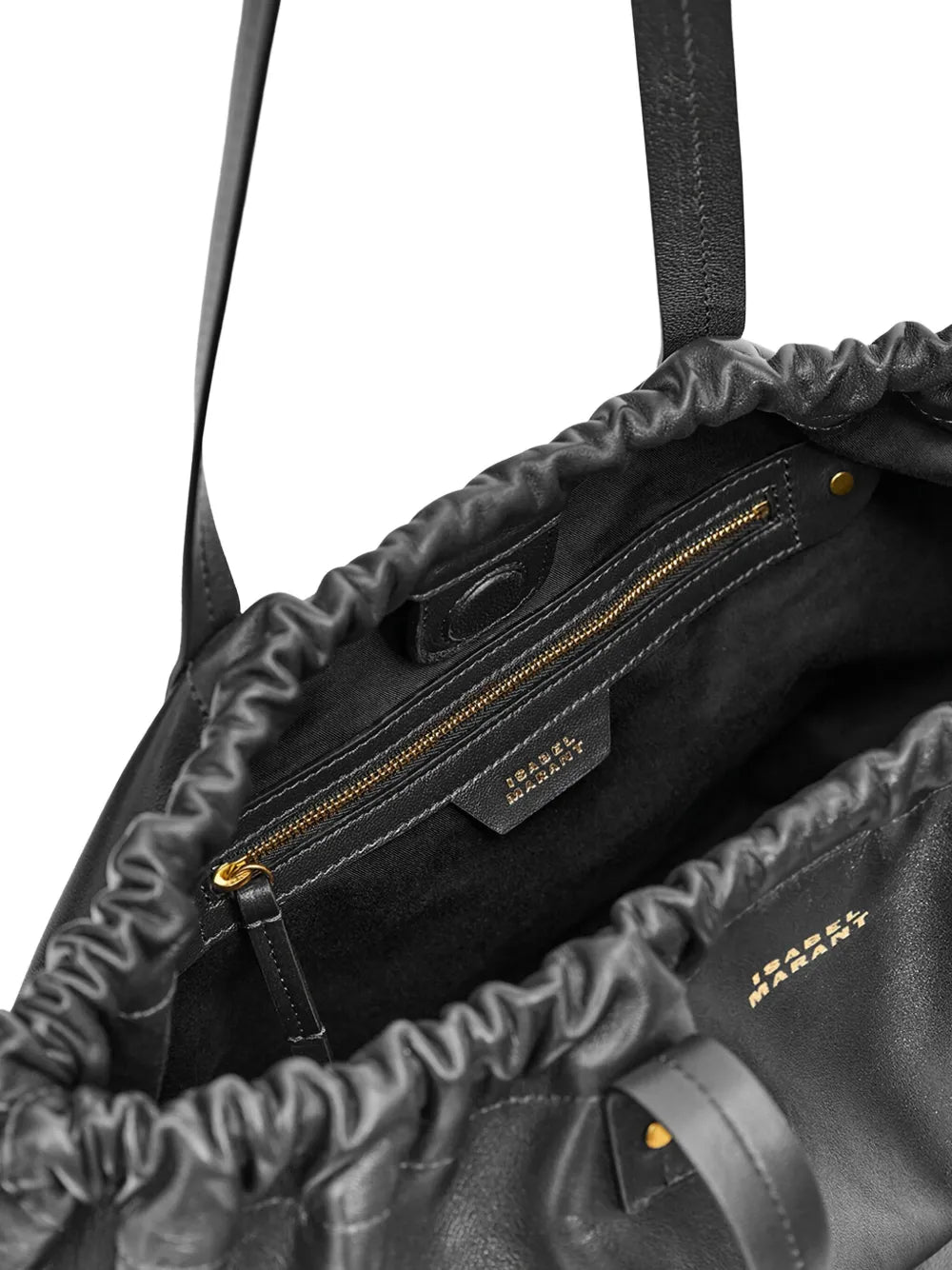 Silven E/W Bag in Black with magnetic fastener and metal rivets, perfect for fashion-forward individuals, designed by Isabel Marant.