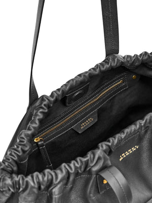 Silven E/W Bag in Black with magnetic fastener and metal rivets, perfect for fashion-forward individuals, designed by Isabel Marant.