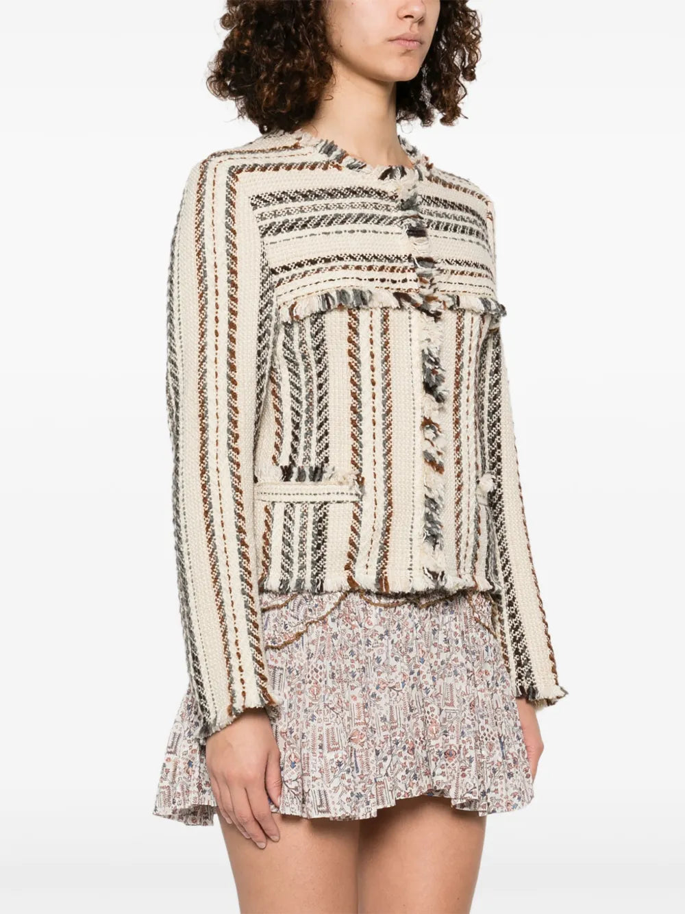 Side view of the Izaria Jacket in Ecru by Isabel Marant, highlighting the straight cut.