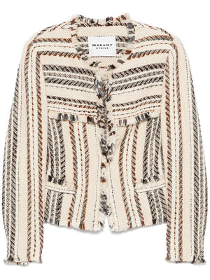 Izaria Jacket in Ecru by Isabel Marant, featuring a short striped design and round neckline.
