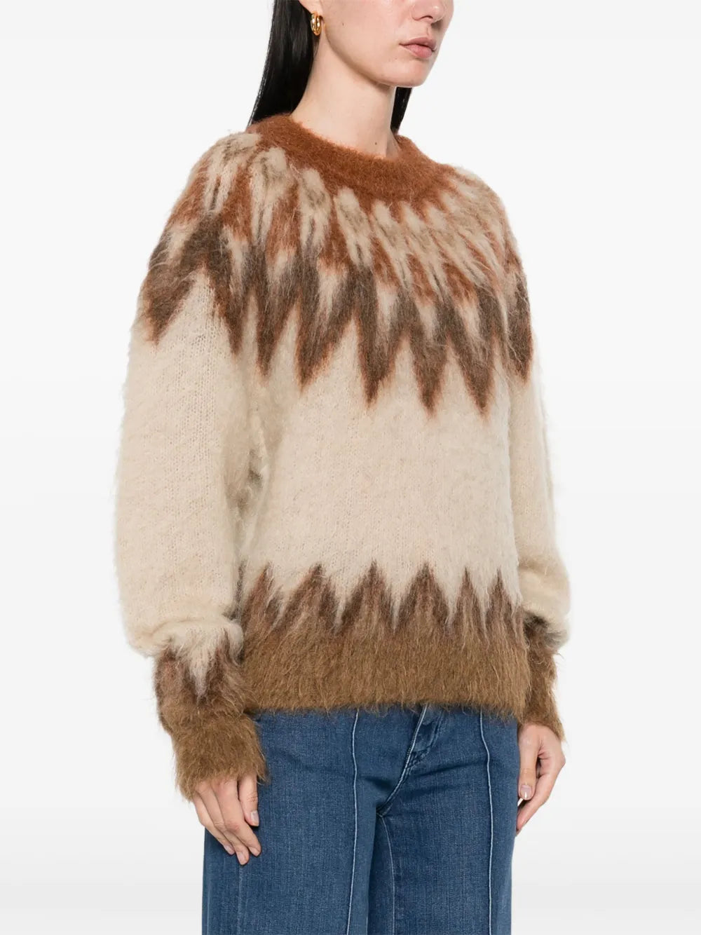 Model wearing the Natania Sweater in Rust featuring its stylish design and cozy fit, ideal for casual outings.
