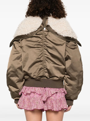 Back view of the Elisa Coat in Khaki, displaying the cropped ball-shaped cut and ribbed hem.