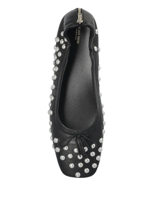 Amy Stud Zip Ballet Flats in Black