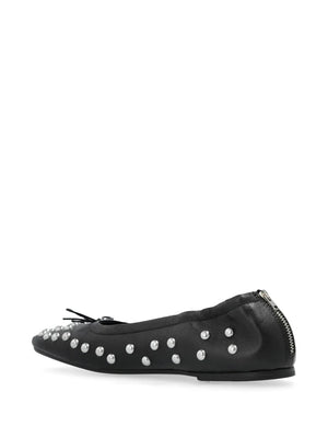 Amy Stud Zip Ballet Flats in Black