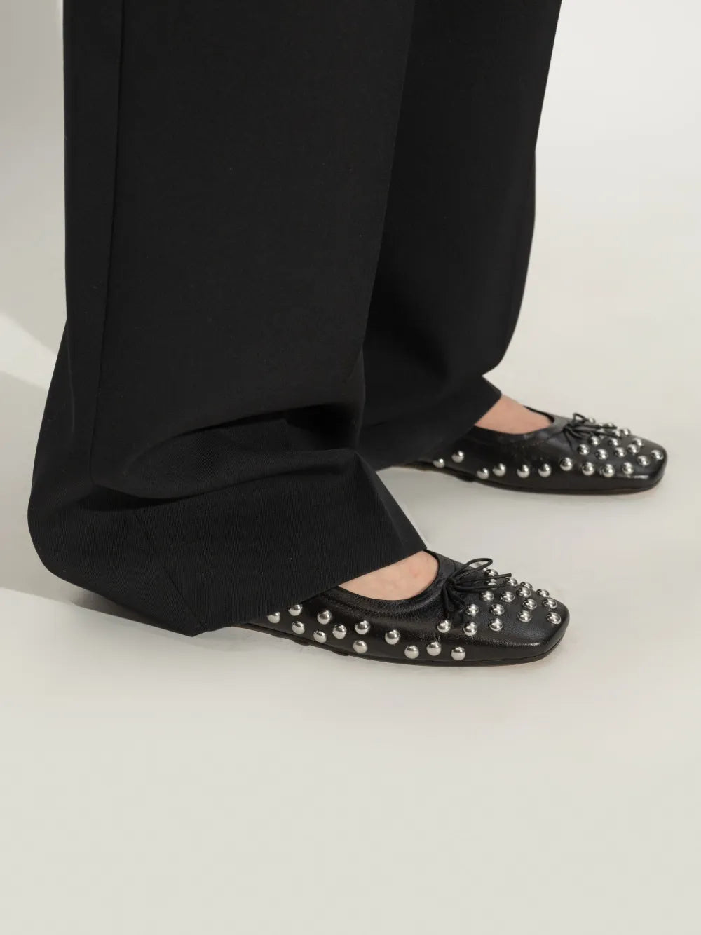 Amy Stud Zip Ballet Flats in Black