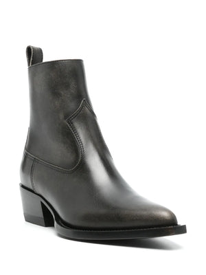 Side view of Debbie Ankle Boot in Black featuring zip fastening and tone-on-tone stitching.