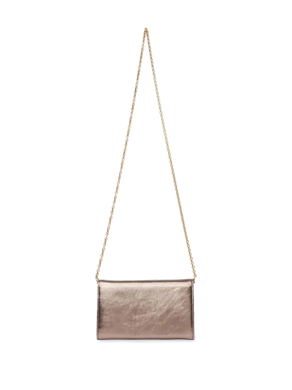 Iconic Flap Wallet on Chain in Shiny Grey Metallized Leather