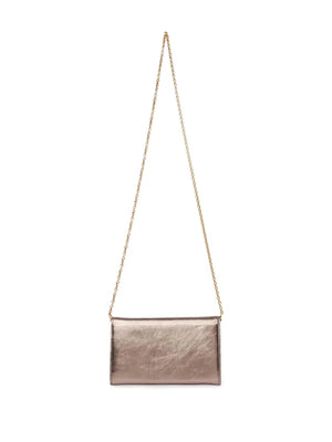 Iconic Flap Wallet on Chain in Shiny Grey Metallized Leather