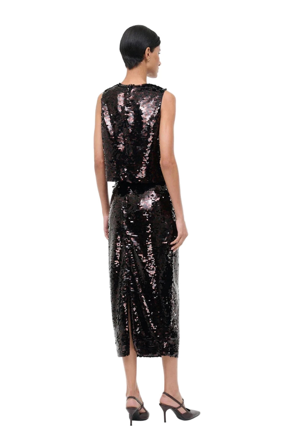 Fashionable flat lay of the Ciara Skirt in Espresso/Black paired with accessories, emphasizing its stylish appeal.