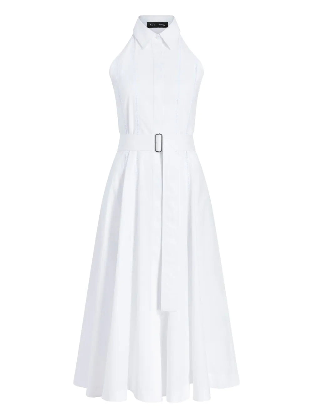 Dorothy Dress in White by Proenza Schouler showcasing elegant high angular neck and point collar.