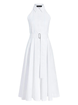 Dorothy Dress in White by Proenza Schouler showcasing elegant high angular neck and point collar.