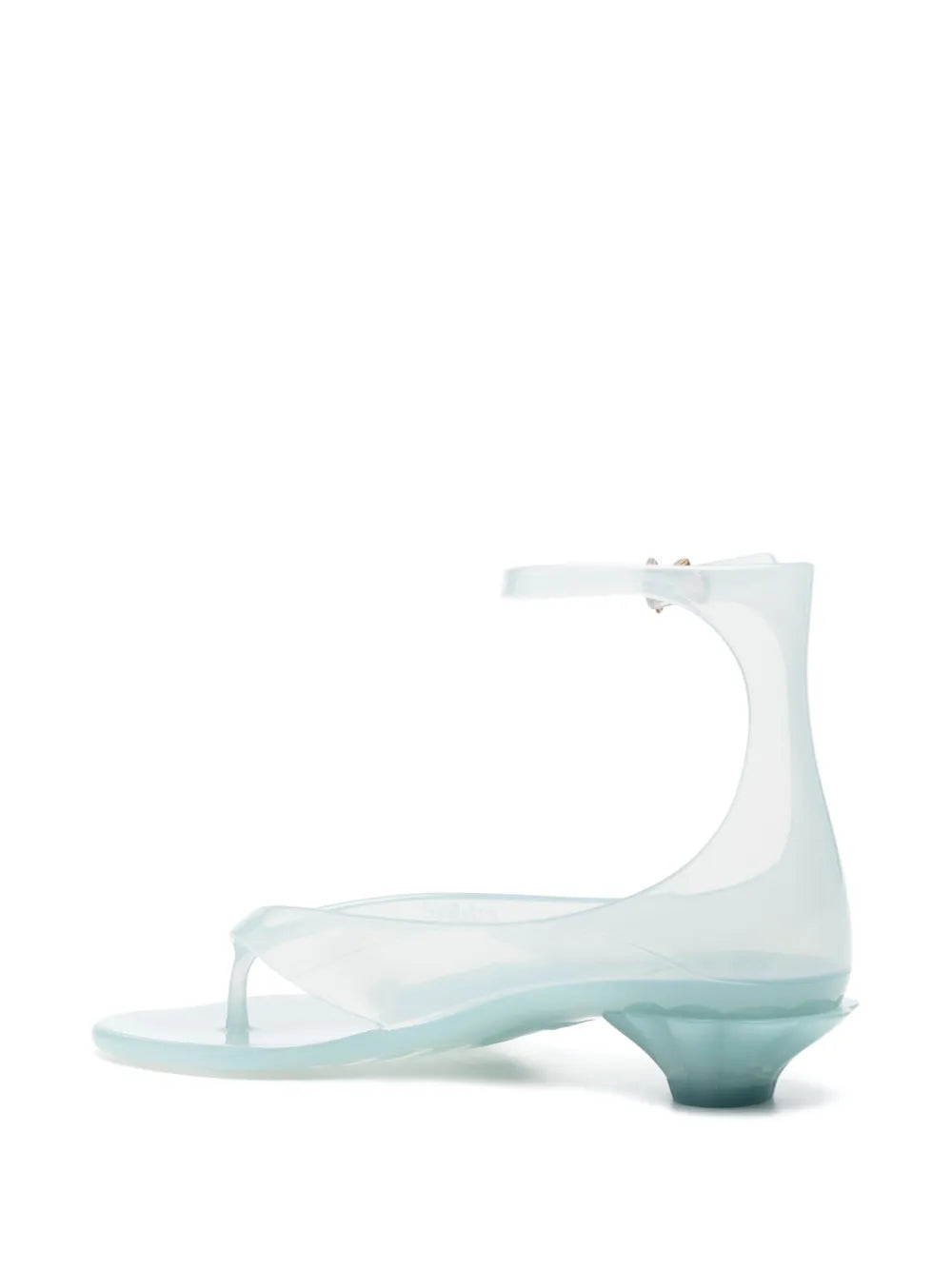 Side view of Chloé Jelly Sandals in Spearmint featuring a shell-shaped heel and stylish thong front.